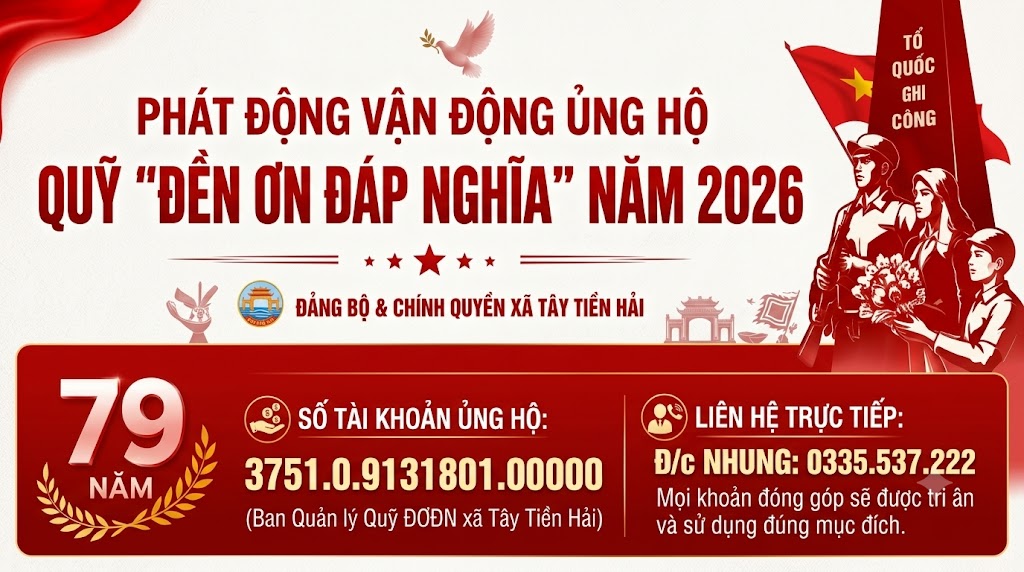Đến Ngày 20/7,Tây Tiền Hải vận động trên 36 triệu đồng ủng hộ Quỹ "Đền ơn đáp nghĩa"