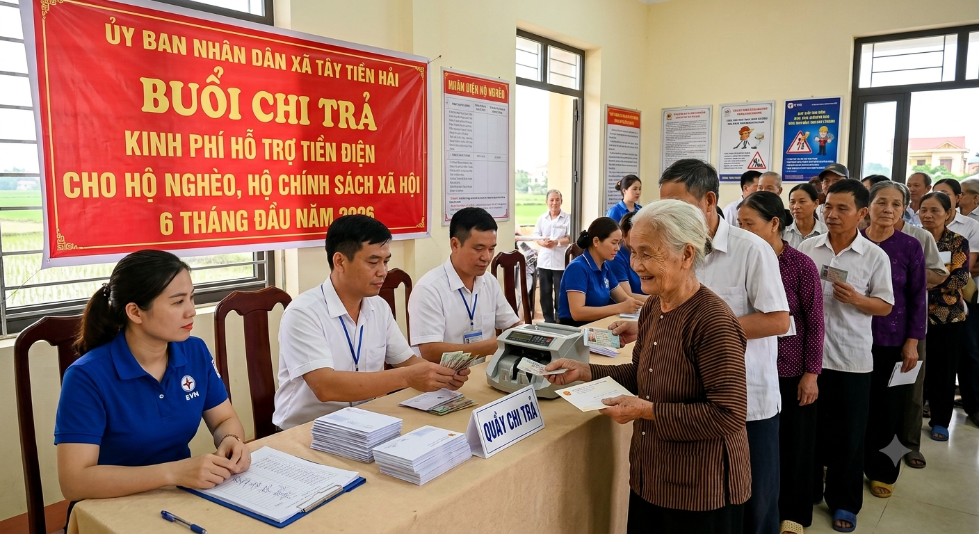 Tây Tiền Hải hỗ trợ tiền điện cho 87 hộ nghèo trong kỳ 6 tháng đầu năm 2026